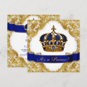 Royal Blue en Gold Crown Prince Baby shower Kaart (Voorkant / Achterkant)
