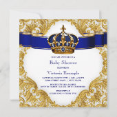 Royal Blue en Gold Crown Prince Baby shower Kaart (Achterkant)