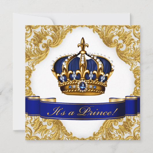 Royal Blue en Gold Crown Prince Baby shower Kaart (Voorkant)
