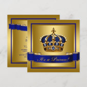 Royal Blue en Gold Crown Prince Baby shower Kaart (Voorkant / Achterkant)