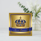 Royal Blue en Gold Crown Prince Baby shower Kaart (Staand voorkant)