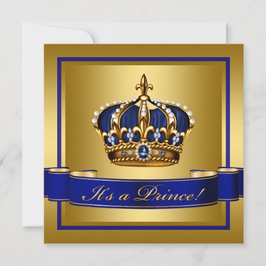 Royal Blue en Gold Crown Prince Baby shower Kaart (Voorkant)