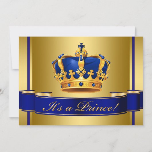 Royal Blue en Gold Crown Prince Baby shower Kaart (Voorkant)