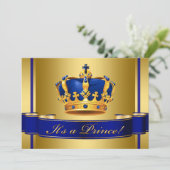 Royal Blue en Gold Crown Prince Baby shower Kaart (Staand voorkant)