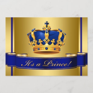 Royal Blue en Gold Crown Prince Baby shower Kaart