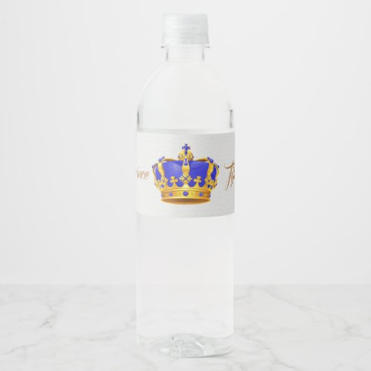Royal Blue en Gold Crown Prince Baby shower Waterfles Etiket (Voorkant)