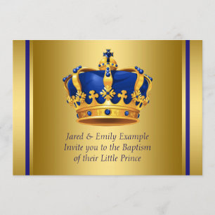 Royal Blue en Gold Crown Prince Baptism Kaart