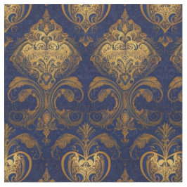 Royal Blue en Gold Damask Design Stof