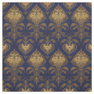 Royal Blue en Gold Damask Design Stof