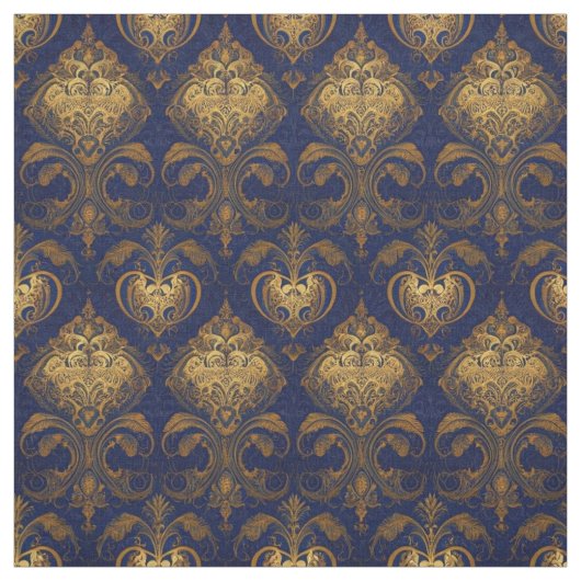 Royal Blue en Gold Damask Design Stof (Swatch)