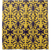 Royal Blue en Gold Damask Douchegordijn (Voorkant)