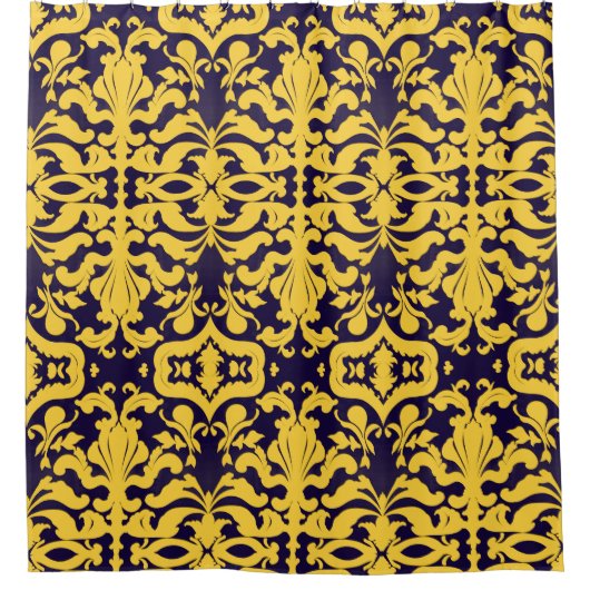 Royal Blue en Gold Damask Douchegordijn (Voorkant)