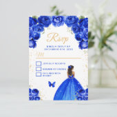Royal Blue en Gold Dark Skin Princess RSVP Kaartje (Staand voorkant)