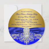 Royal Blue en Gold Diamond Sweet 16 Party Kaart (Achterkant)