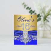 Royal Blue en Gold Diamond Sweet 16 Party Kaart (Staand voorkant)