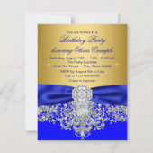Royal Blue en Gold Diamond Sweet 16 Party Kaart (Achterkant)