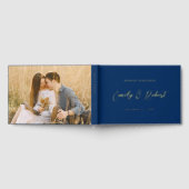 Royal Blue en Gold Elegant Script Trouwfoto Gastenboek (Volledig)
