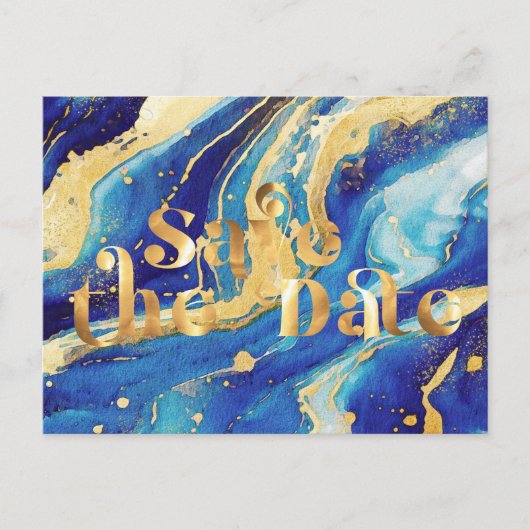Royal Blue en Gold Elegant Wedding Save the Date Aankondigingskaart (Voorkant)