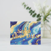 Royal Blue en Gold Elegant Wedding Save the Date Aankondigingskaart (Staand voorkant)