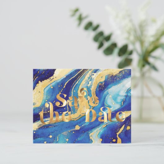 Royal Blue en Gold Elegant Wedding Save the Date Aankondigingskaart (Staand voorkant)