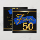 Royal Blue en Gold Fabulous 50ste verjaardagsfeest Kaart (Voorkant / Achterkant)