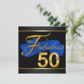Royal Blue en Gold Fabulous 50ste verjaardagsfeest Kaart (Staand voorkant)