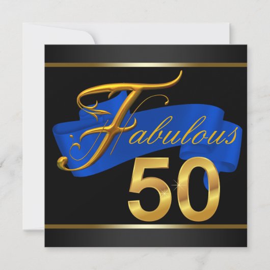 Royal Blue en Gold Fabulous 50ste verjaardagsfeest Kaart (Voorkant)