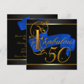 Royal Blue en Gold Fabulous 50ste verjaardagsfeest Kaart (Voorkant / Achterkant)