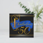 Royal Blue en Gold Fabulous 50ste verjaardagsfeest Kaart (Staand voorkant)