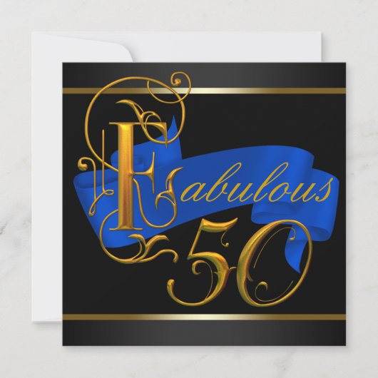 Royal Blue en Gold Fabulous 50ste verjaardagsfeest Kaart (Voorkant)