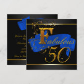 Royal Blue en Gold Fabulous 50ste verjaardagsfeest Kaart (Voorkant / Achterkant)