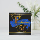 Royal Blue en Gold Fabulous 50ste verjaardagsfeest Kaart (Staand voorkant)