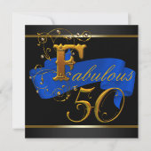 Royal Blue en Gold Fabulous 50ste verjaardagsfeest Kaart (Voorkant)