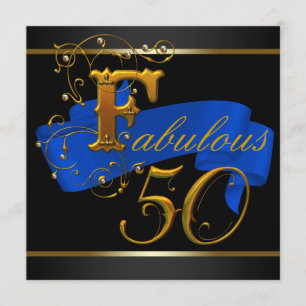 Royal Blue en Gold Fabulous 50ste verjaardagsfeest Kaart