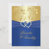 Royal Blue en Gold Floral bruiloft uitnodiging (Voorkant)