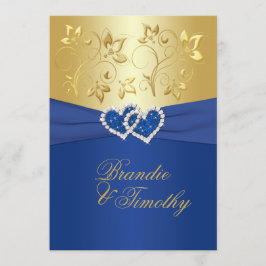 Royal Blue en Gold Floral bruiloft uitnodiging