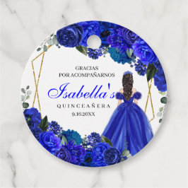 Royal Blue en Gold Floral Quinceanera Circle Bedankjes Labels