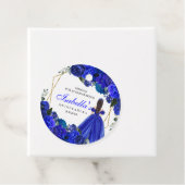 Royal Blue en Gold Floral Quinceanera Circle Bedankjes Labels (In situ)