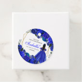Royal Blue en Gold Floral Quinceanera Circle Favo Bedankjes Labels (In situ)