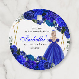 Royal Blue en Gold Floral Quinceanera Circle Favo Bedankjes Labels