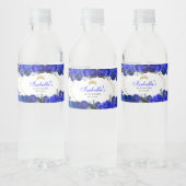 Royal Blue en Gold Floral Quinceanera Waterfles Etiket (Flessen)