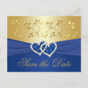 Royal Blue en Gold Floral Save the Date Kaart