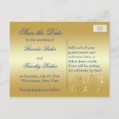 Royal Blue en Gold Floral Save the Date Kaart (Achterkant)