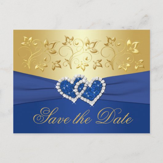 Royal Blue en Gold Floral Save the Date Kaart (Voorkant)