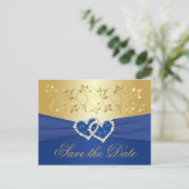 Royal Blue en Gold Floral Save the Date Kaart (Staand voorkant)