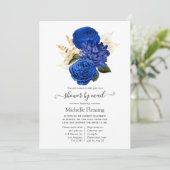 Royal Blue en Gold Floral Vrijgezellenfeest per po Kaart (Staand voorkant)