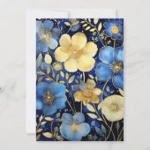 Royal Blue en Gold Floral Wedding Kaart (Achterkant)