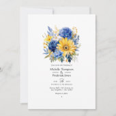 Royal Blue en Gold Floral Wedding Kaart (Voorkant)