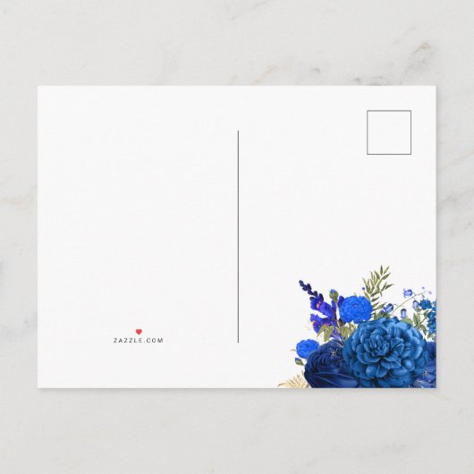 Royal Blue en Gold Floral Wedding Save the Date Aankondigingskaart (Achterkant)