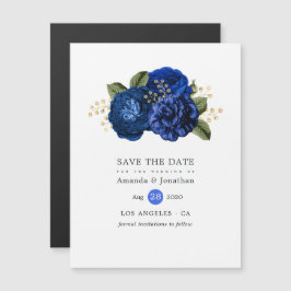 Royal Blue en Gold Floral Wedding Save the Date Magnetische Uitnodiging